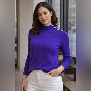 Tory Burch Vibrant Purple Button-Shoulder Sweater